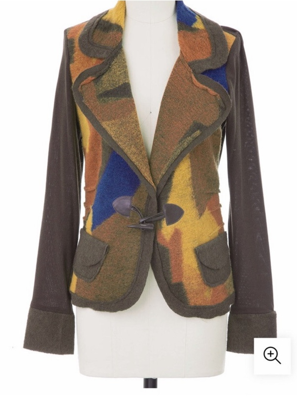 Vintage Colorblock Wool Blend Toggle Jacket Size 10